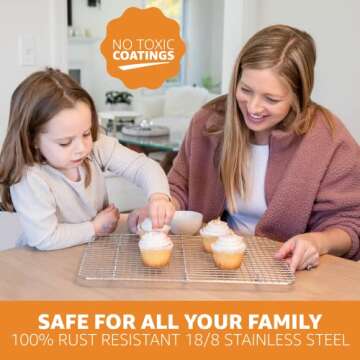 PriorityChef 18/8 Stainless Steel Cooling Rack, Heavy Duty Baking Rack For Oven Cooking, Fits Eigth Sheet Pan, Wire Rack For Cooking, Bacon, Cookie Cooling Rack, 6" x 9.2" - 2 Pack