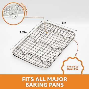 PriorityChef 18/8 Stainless Steel Cooling Rack, Heavy Duty Baking Rack For Oven Cooking, Fits Eigth Sheet Pan, Wire Rack For Cooking, Bacon, Cookie Cooling Rack, 6" x 9.2" - 2 Pack