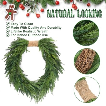 Zeyune Norfolk Pine Wreath Beautiful Faux Winter Decor