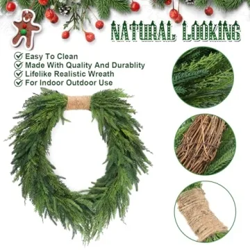 Zeyune Norfolk Pine Wreath Beautiful Faux Winter Decor