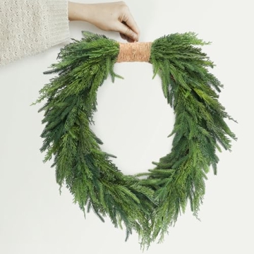 Zeyune Norfolk Pine Wreath Beautiful Faux Winter Decor