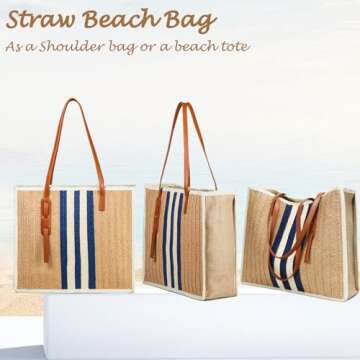 YIKOEE Large Straw Tote Bag: Summer Straw Handbags for Vacation