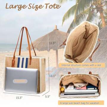 YIKOEE Large Straw Tote Bag: Summer Straw Handbags for Vacation