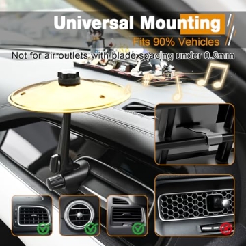 Car Cymbal Air Vent, Mini Cymbal for Car, Car Symbol Drum Air Vent for Music Lovers, Mini Car Drum R...