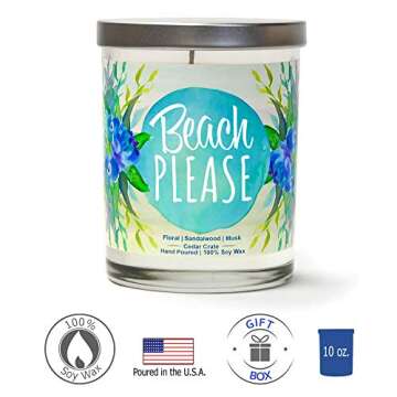 Beach Please, Beach Lover Gifts for Women, Beach Candle, Beach Gifts for Women Friends, Ocean Themed Candle,Beach House décor for Best Friends, Lovers of The Ocean, Sand, sea, Pool or Lake.