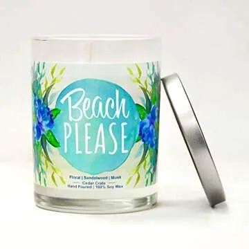 Beach Please, Beach Lover Gifts for Women, Beach Candle, Beach Gifts for Women Friends, Ocean Themed Candle,Beach House décor for Best Friends, Lovers of The Ocean, Sand, sea, Pool or Lake.