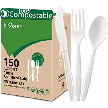 BIOCEAN 100% Compostable No Plastic Knives Forks Spoons Utensils, The Heavyweight Heavy Duty Flatwar...