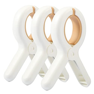 PAMISO Beach Towel Clip, 3 PCS Cloth Pins, Quilt Drying Clip, Plastic Clothespins, Strong Grip Holder to Dry Laundry on Clothesline and Hanging Rack(Small)