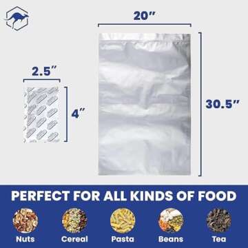 Wallaby 15 Count 5-Gallon Mylar Bags with 2500cc Oxygen Absorbers, 10 Mil Total Thicker Long-Term Food Storage Pouches, 20x30 Resealable Zipper Heat-Sealable Airtight Packaging - Silver