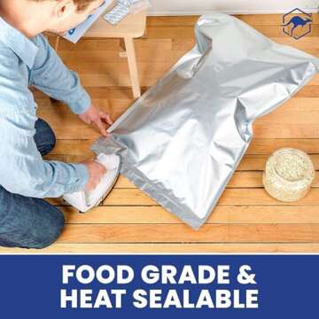 Wallaby 15 Count 5-Gallon Mylar Bags with 2500cc Oxygen Absorbers, 10 Mil Total Thicker Long-Term Food Storage Pouches, 20x30 Resealable Zipper Heat-Sealable Airtight Packaging - Silver