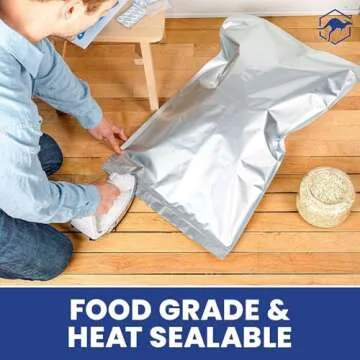 Wallaby 15 Count 5-Gallon Mylar Bags with 2500cc Oxygen Absorbers, 10 Mil Total Thicker Long-Term Food Storage Pouches, 20x30 Resealable Zipper Heat-Sealable Airtight Packaging - Silver