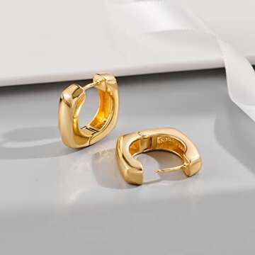 Small Gold Square Huggie Earrings Gold Hoop Earrings for Women Preppy Earrings Lightweight Chunky Gold Hoops Earrings for Gifts