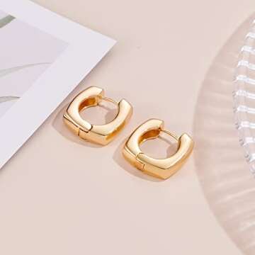 Small Gold Square Huggie Earrings Gold Hoop Earrings for Women Preppy Earrings Lightweight Chunky Gold Hoops Earrings for Gifts