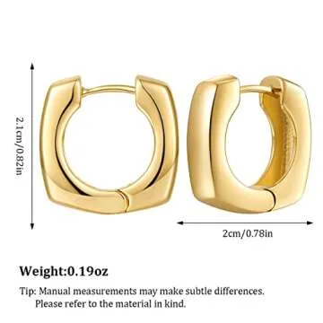 Small Gold Square Huggie Earrings Gold Hoop Earrings for Women Preppy Earrings Lightweight Chunky Gold Hoops Earrings for Gifts
