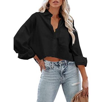 Stylish Tankaneo Womens Button Down Cropped Shirt