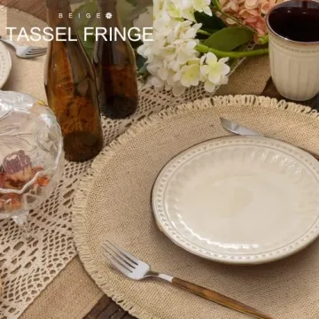 FunWheat Burlap Round Placemats Set of 12 - Natural