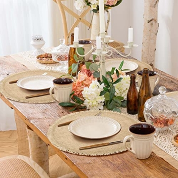 FunWheat Burlap Round Placemats Set of 12 - Natural