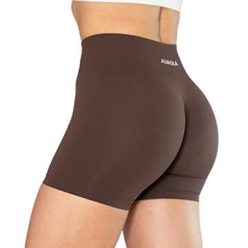 AUROLA Dream Collection Women Workout Shorts High Waist Gym Shorts, Scrunch Butt Seamless Athletic Shorts,Java Coffee,M