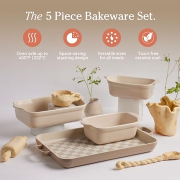 Our Place Bakeware Set | 5-Piece Nonstick, Toxin-Free, Ceramic, Stoneware Set with Oven Pan, Bakers, & Oven Mat | Space-Saving Nesting Design | Oven-Safe | Bake, Roast, Griddle and more | Steam