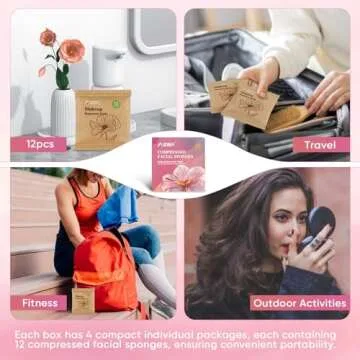AIDEA Compressed Facial Sponges 48-Count, Disposable Face Sponges, Reusable Makeup Remover Pads, Natural Cellulose Cosmetic Sponges for Facial Cleansing, Exfoliating, Travel Essentials for Women