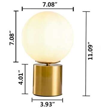 SOTTAE 11 Inch Modern Gold Globe Table Desk Lamp,Vintage Mid Century Round Table Lamp with White Glass Shade Metal Base for Bedroom Bedside Lamp Living Room End Table