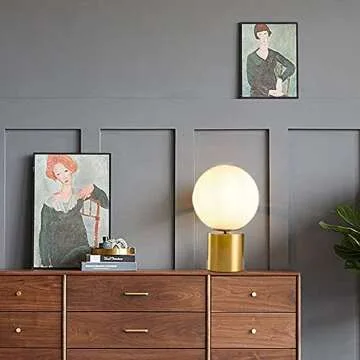 SOTTAE 11 Inch Modern Gold Globe Table Desk Lamp,Vintage Mid Century Round Table Lamp with White Glass Shade Metal Base for Bedroom Bedside Lamp Living Room End Table
