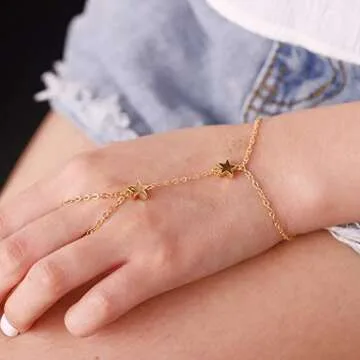 Obmyec Boho Hand Chain Gold Leaf Bracelets Slave Sideways Hand Chains Simple Daily Hand Jewelry Gift for Women