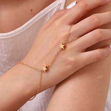 Obmyec Boho Hand Chain Gold Leaf Bracelets Slave Sideways Hand Chains Simple Daily Hand Jewelry Gift for Women