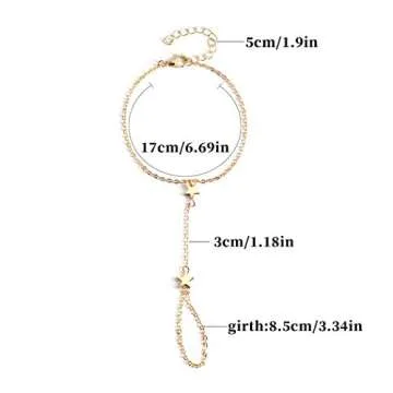 Obmyec Boho Hand Chain Gold Leaf Bracelets Slave Sideways Hand Chains Simple Daily Hand Jewelry Gift for Women