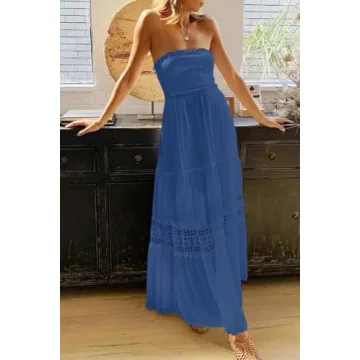 ZESICA Women's Bohemian Strapless Maxi Dress - Summer Chic
