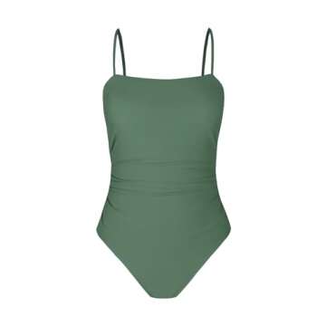 CUPSHE Women's One Piece Swimsuit Square Neck Cutout Back Tummy Control Adjustable Straps Striped Swimwear, L Sage Green