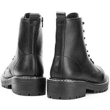 ICHIGO Women’s Fashion Ankle Booties Causal 8-Eye Side Zipper Lace-up Combat Boots(Black leather 7)