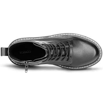 ICHIGO Women’s Fashion Ankle Booties Causal 8-Eye Side Zipper Lace-up Combat Boots(Black leather 7)