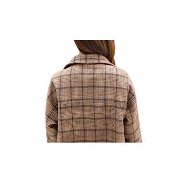 Tanming Women's Double Breasted Long Plaid Wool Blend Pea Coat Outerwear (Brown-XS)