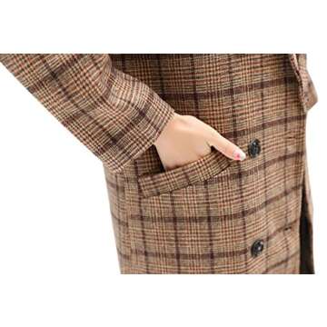 Tanming Women's Double Breasted Long Plaid Wool Blend Pea Coat Outerwear (Brown-XS)
