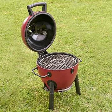 Char-Griller® AKORN® Jr. Portable Kamado Charcoal Grill and Smoker with Cast Iron Grates and Locking Lid with 155 Cooking Square Inches in Red, Model E06614