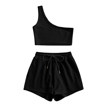 Verdusa Women's One Shoulder Crop Top & Lounge Shorts Set - Chic Comfort in Style