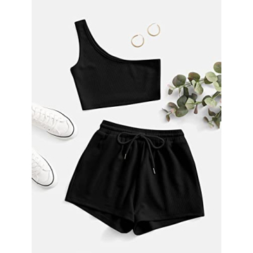 Stylish One Shoulder Tank and Tie-Front Shorts Set