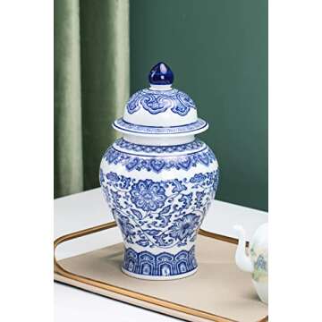 GaLouRo Blue and White Ginger Jars for Home Décor,Small Chinoiserie Porcelain, Good Ideal for Room, Office Decoration,9.8" H