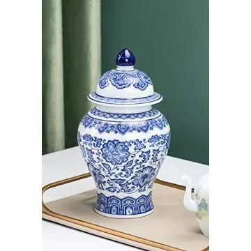 GaLouRo Blue and White Ginger Jars for Home Décor,Small Chinoiserie Porcelain, Good Ideal for Room, Office Decoration,9.8" H