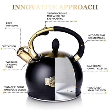 SUSTEAS Stove Top Whistling Tea Kettle - Food Grade Stainless Steel Teakettle Teapot with Cool Touch...