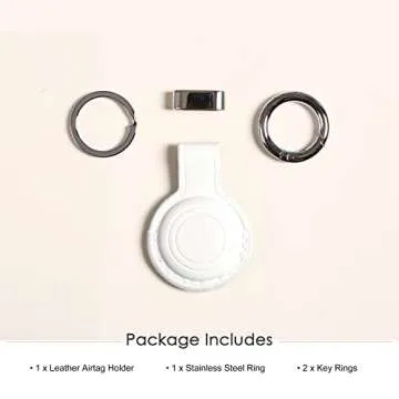 KEEPXYZ Genuine Leather Airtag Holder Suitable for Apple Airtag Keychain Leather, Secure Air Tag Holder with Stainless Steel Ring Lock, Durable Airtag Case Cover Key Ring - White V2.0 (No Hole)