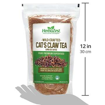 HerbaZest Cat's Claw Tea (Uña de Gato) - 8oz (225g) - Premium Wild-Crafted & 100% Pure Bark - Naturally Caffeine Free