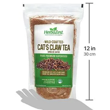 HerbaZest Cat's Claw Tea (Uña de Gato) - 8oz (225g) - Premium Wild-Crafted & 100% Pure Bark - Naturally Caffeine Free