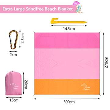 OCOOPA Beach Blanket Sandproof, Extra Large 10x9.2ft, Sand Free Waterproof, Durable Parachute Nylon, Hawaii Beach Collection, Vibrant Colors, Light Weight (XL(10x9ft)-Hot Pink/Fuchsia)