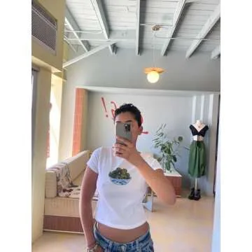 Y2k Baby Tee Bow Print T Shirt Graphic Crop Top Women Teen Girl Short Sleeve Slim Fit Grunge Summer ...