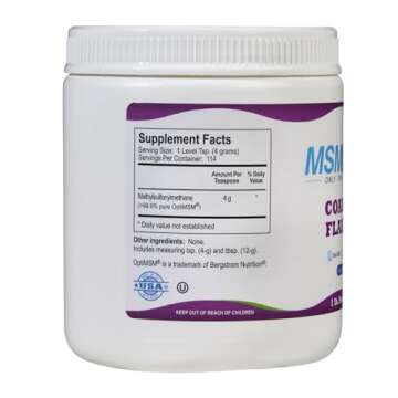 KALA HEALTH MSMPure Coarse MSM Powder Flakes – Organic Sulfur for Joint Flexibility, Skin Appearance, and Hair & Nail Support – 1 lb, USA Made, Distilled Crystals