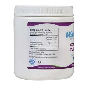 KALA HEALTH MSMPure Coarse MSM Powder Flakes – Organic Sulfur for Joint Flexibility, Skin Appearance, and Hair & Nail Support – 1 lb, USA Made, Distilled Crystals