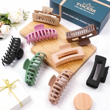 TOCESS 8 Pack Big Hair Claw Clips for Women Large Claw Clip for Thin Thick Curly Hair 90's Strong Hold 4.33 Inch Nonslip Matte Jumbo Hair Clips (8 Pcs)