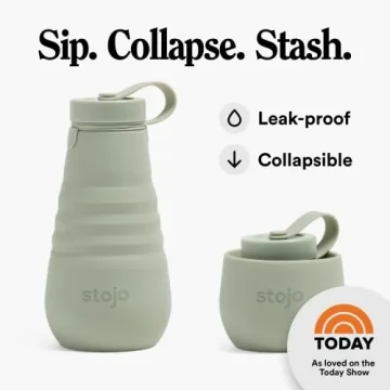 STOJO Collapsible Water Bottle - Sage Green, 20oz / 592ml - Leak-Proof Reusable Silicone Travel Cup for Hot & Cold Drinks - Microwave & Dishwasher Safe